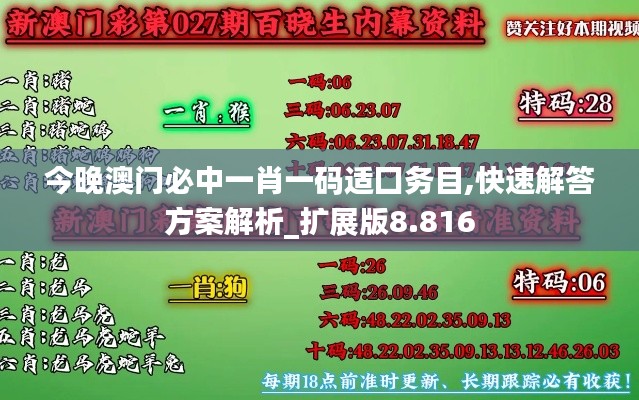 今晚澳门必中一肖一码适囗务目,快速解答方案解析_扩展版8.816