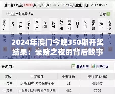 2024年澳门今晚350期开奖结果：豪赌之夜的背后故事