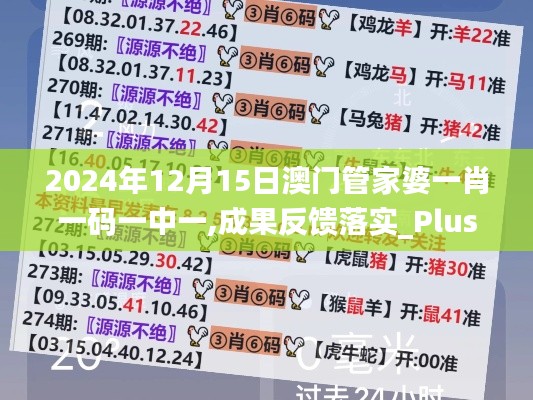 2024年12月15日澳门管家婆一肖一码一中一,成果反馈落实_Plus10.994