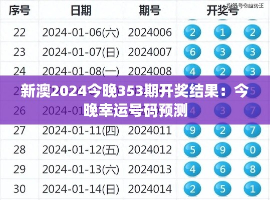 新澳2024今晚353期开奖结果：今晚幸运号码预测