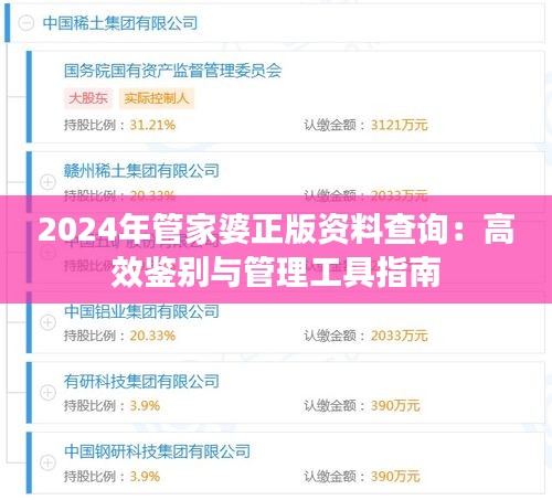 2024年管家婆正版资料查询：高效鉴别与管理工具指南