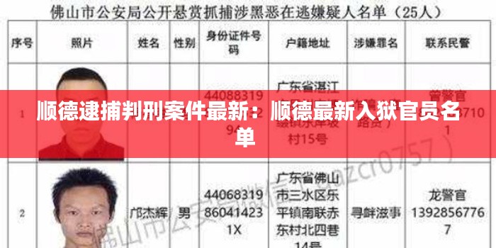 顺德逮捕判刑案件最新：顺德最新入狱官员名单 