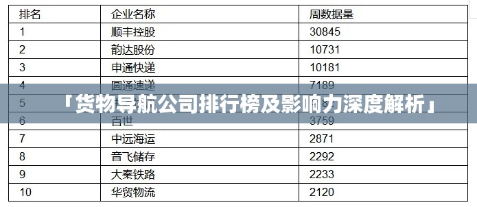 「货物导航公司排行榜及影响力深度解析」