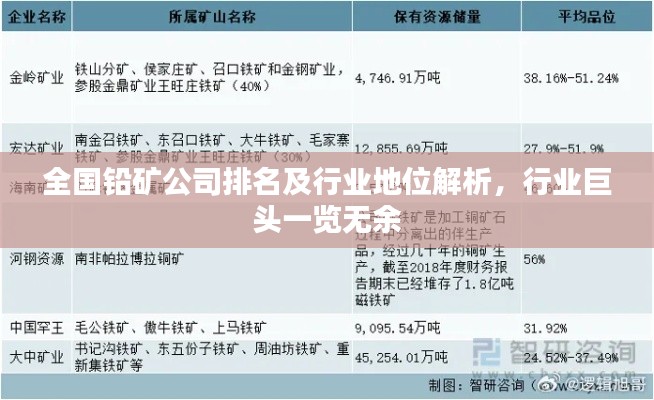 全国铅矿公司排名及行业地位解析，行业巨头一览无余