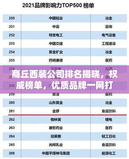 商丘西装公司排名揭晓，权威榜单，优质品牌一网打尽！