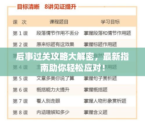 后事过关攻略大解密，最新指南助你轻松应对！