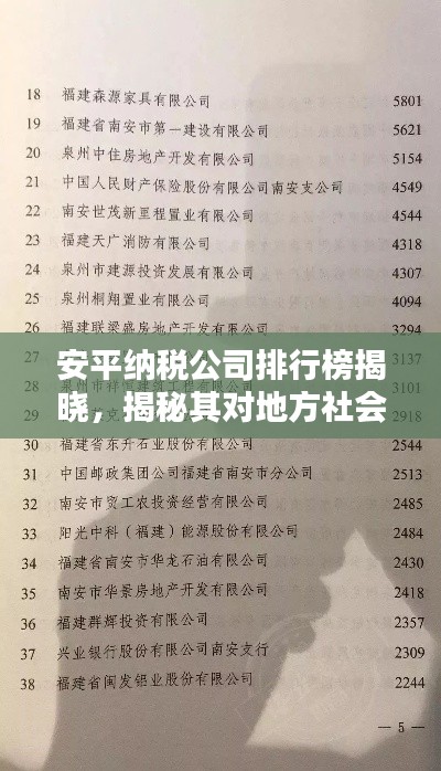 安平纳税公司排行榜揭晓，揭秘其对地方社会经济的重要贡献！