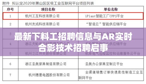 最新下料工招聘信息与AR实时合影技术招聘启事