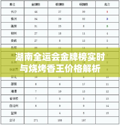 湖南全运会金牌榜实时与烧烤香王价格解析